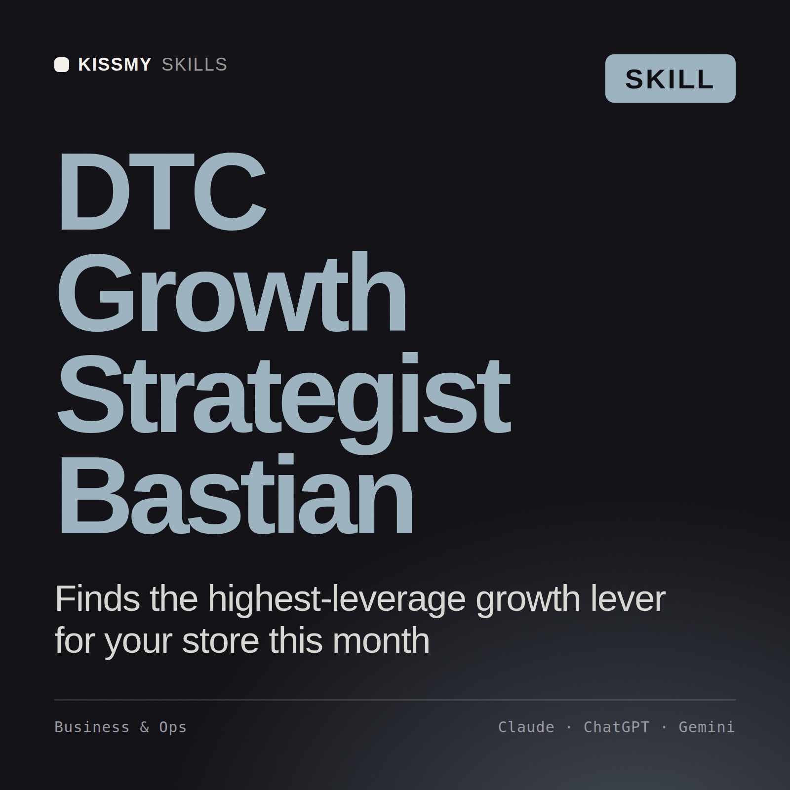 DTC Growth Strategist, Bastian AI skill by KissMySkills, cover