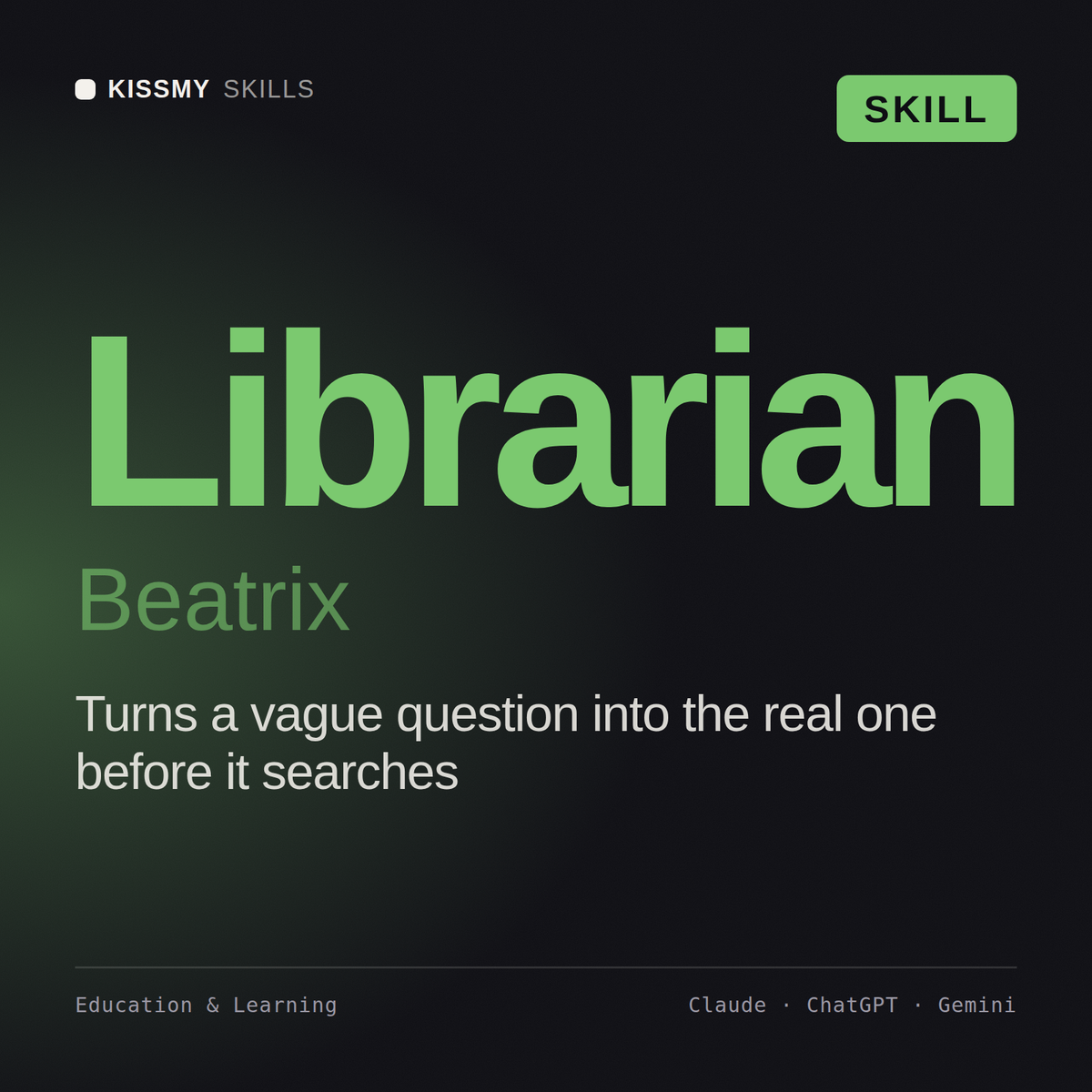 Librarian, Beatrix AI skill by KissMySkills, cover