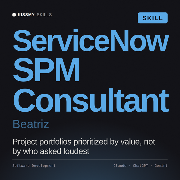 ServiceNow SPM Consultant, Beatriz AI skill by KissMySkills, cover