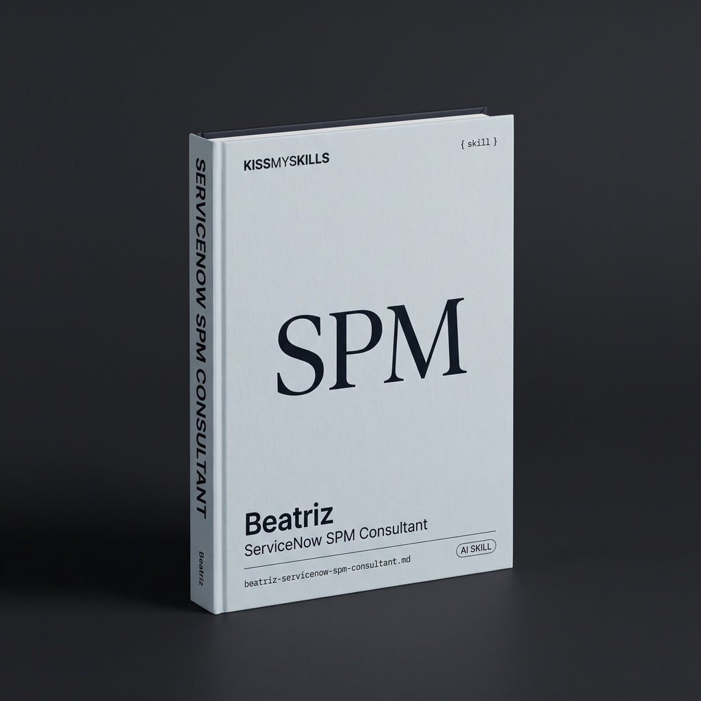 ServiceNow SPM Consultant Claude skill by KissMySkills, hardcover volume cover