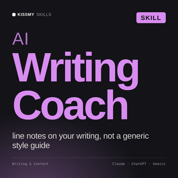 AI Writing Coach AI skill by KissMySkills, cover