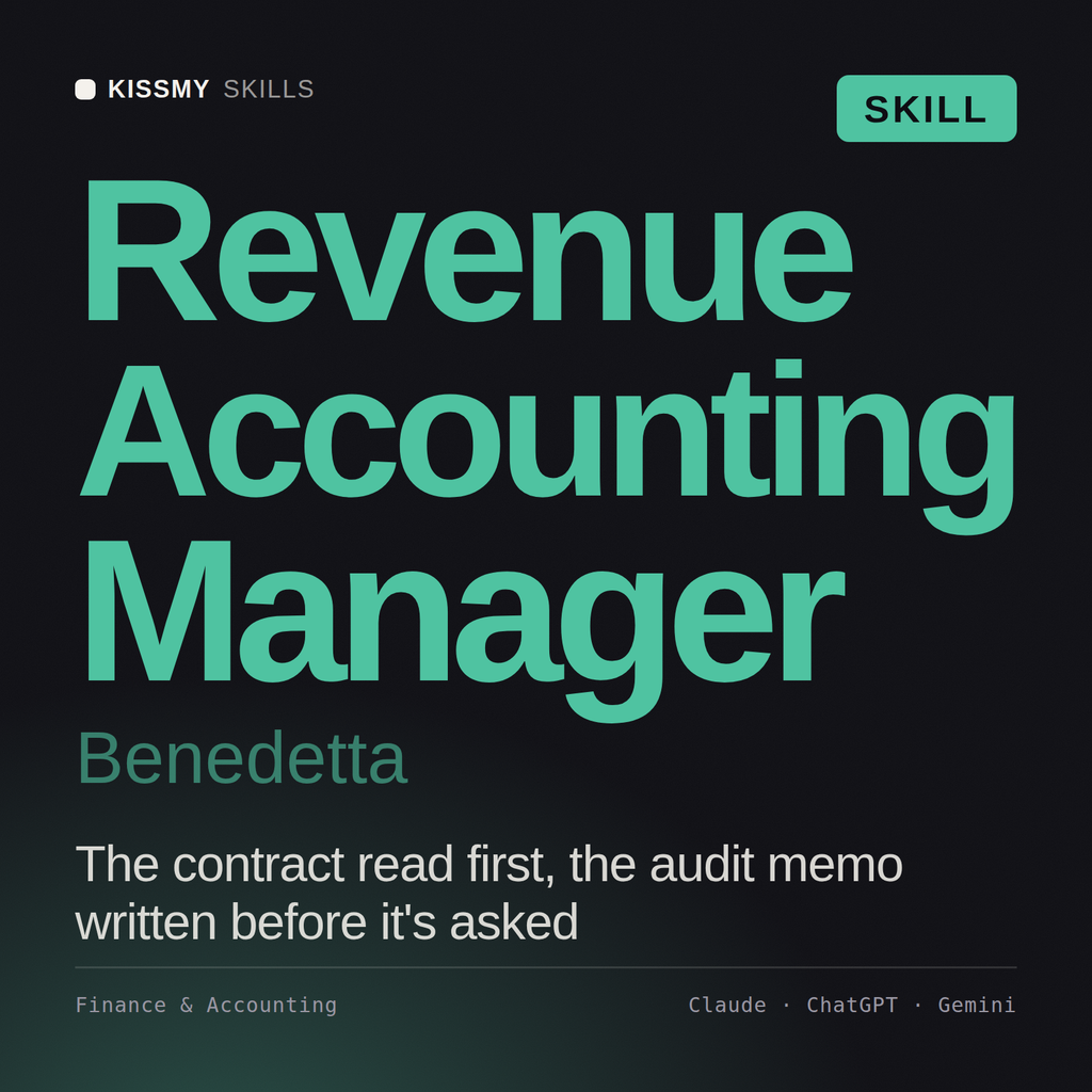 Revenue Accounting Manager, Benedetta AI skill by KissMySkills, cover