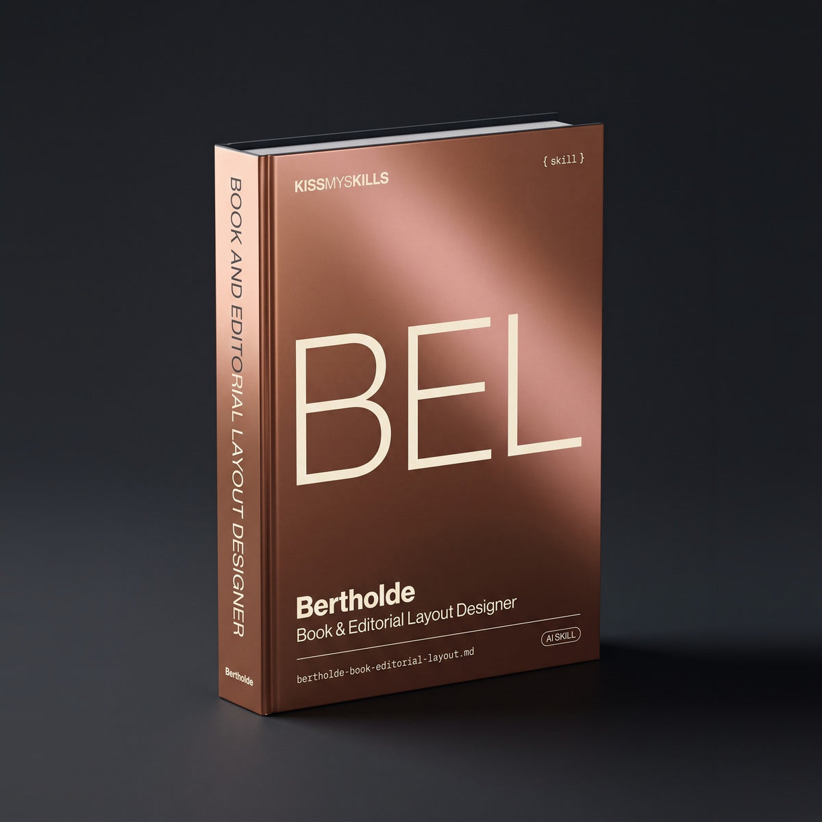 Book & Editorial Layout Designer Claude skill by KissMySkills, hardcover volume cover