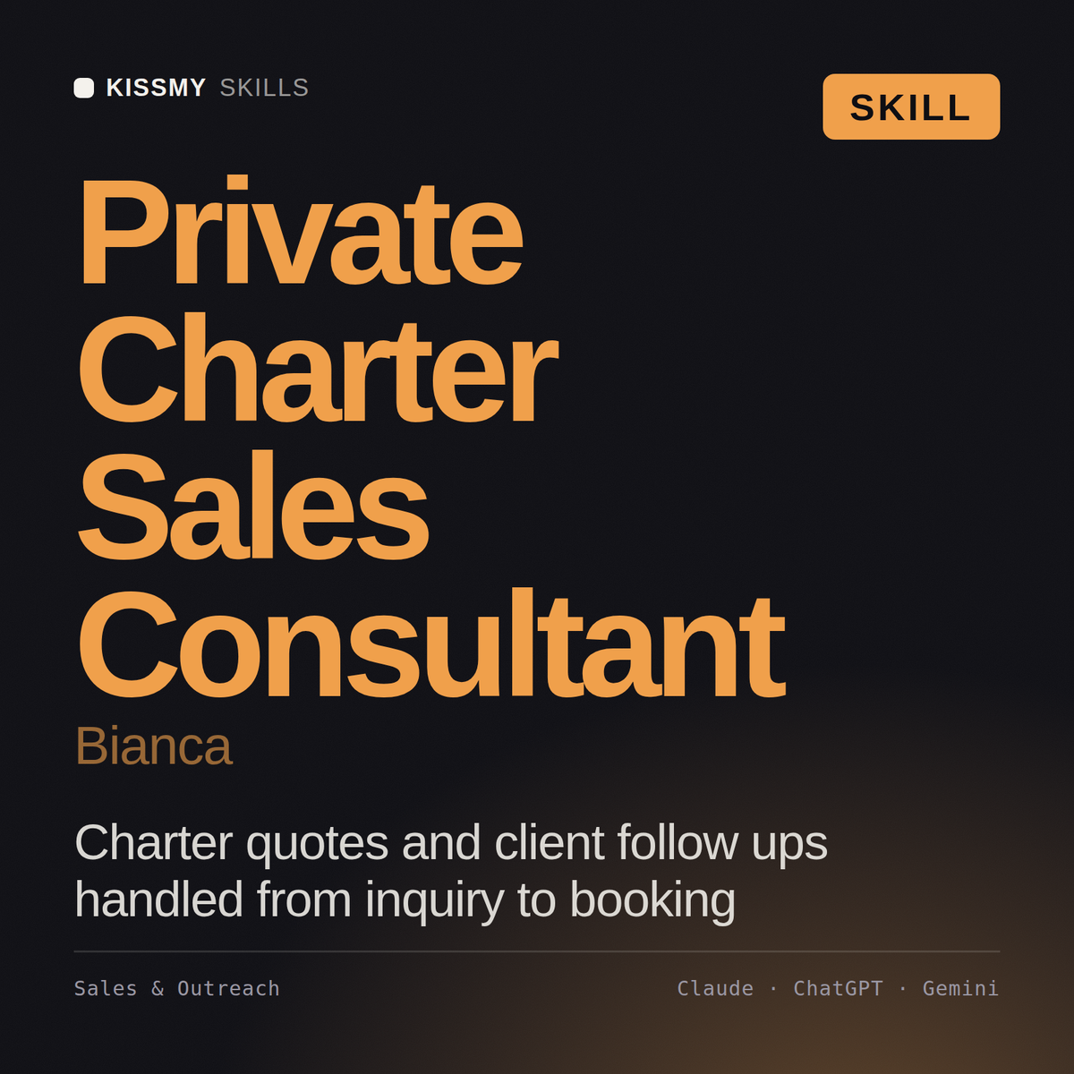 Private Charter Sales Consultant, Bianca AI skill by KissMySkills, cover