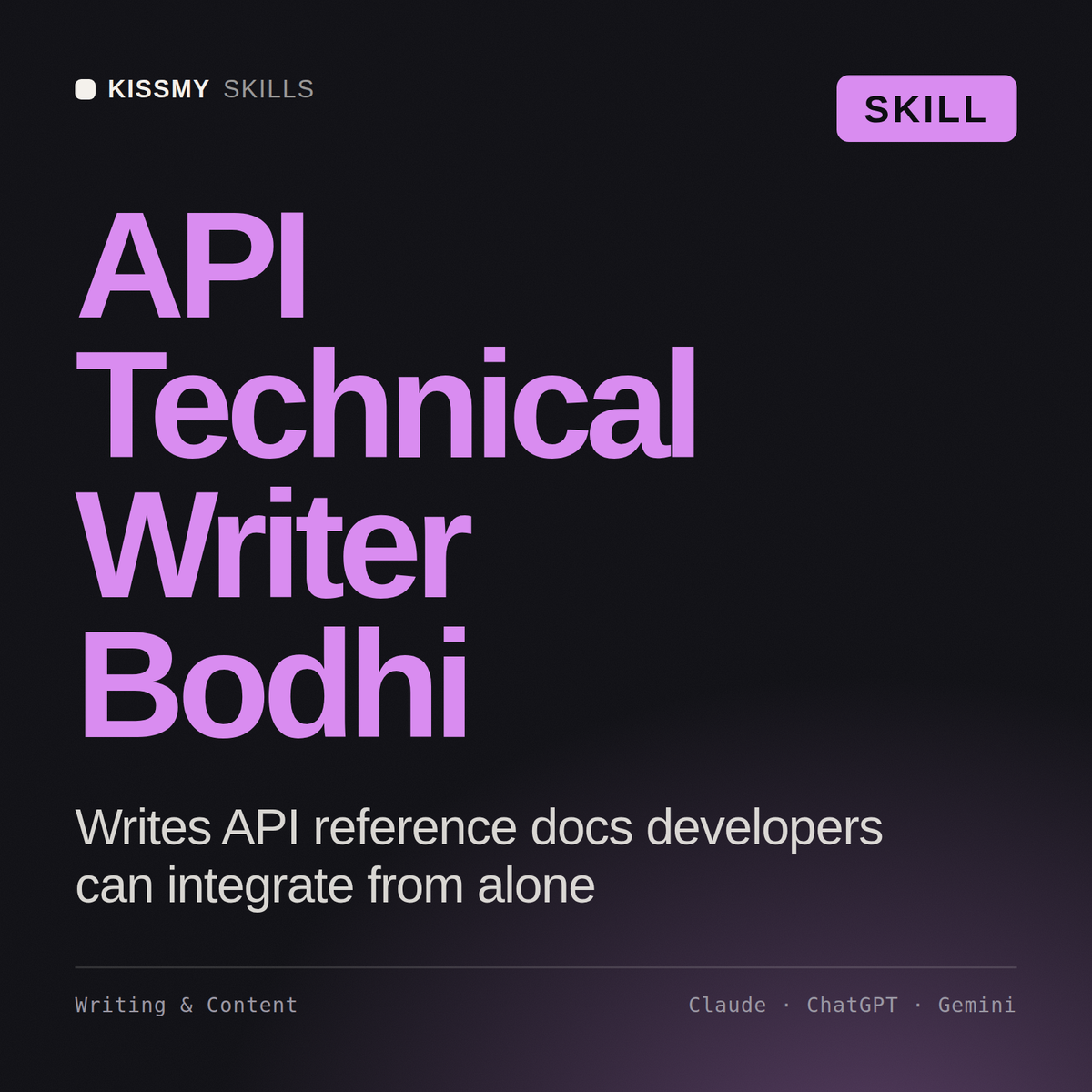 API Technical Writer, Bodhi AI skill by KissMySkills, cover