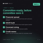 What's inside the Credit Analyst, Botan AI skill: Financial spread, DSCR built, Covenant sizing, Credit memo