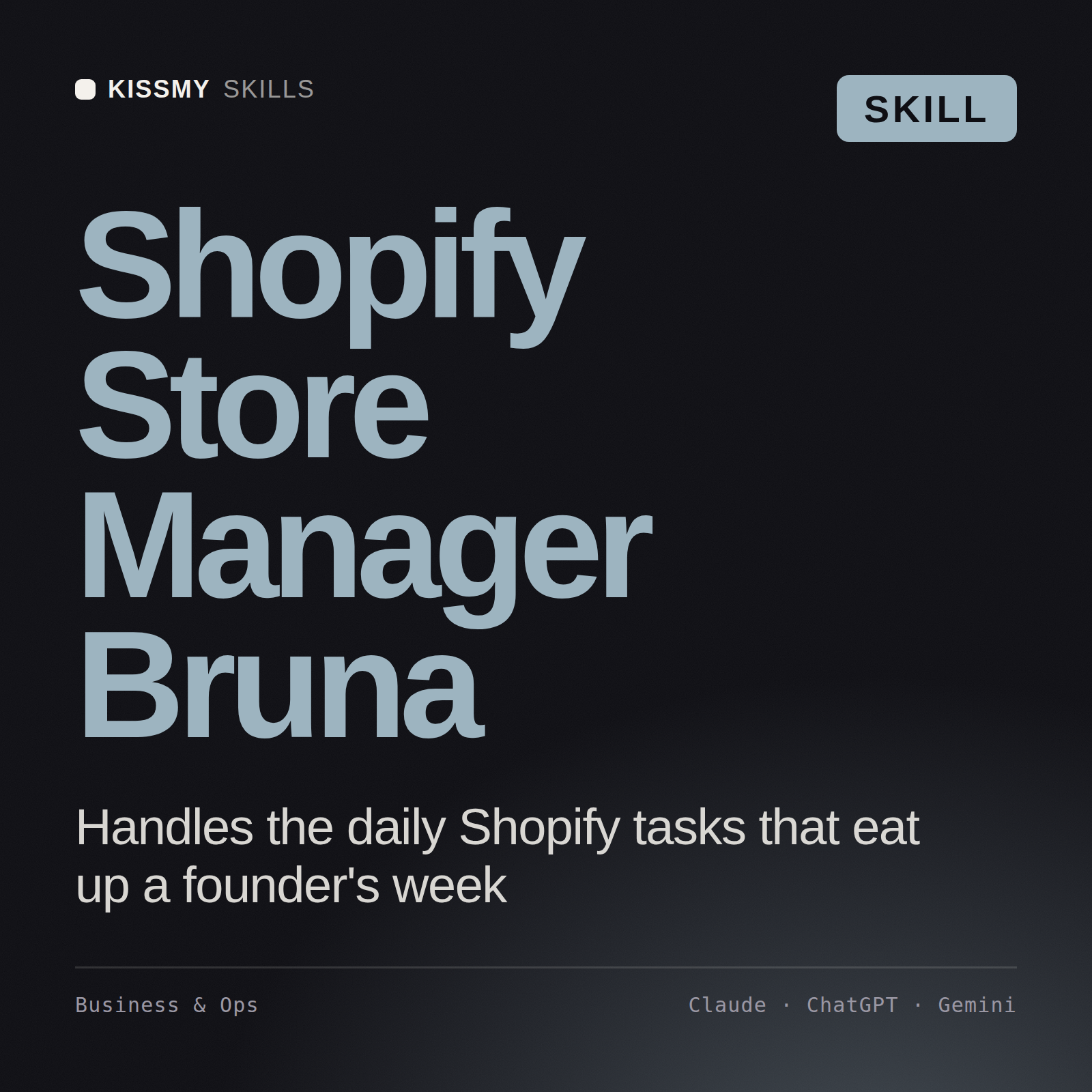 Shopify Store Manager, Bruna AI skill by KissMySkills, cover