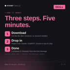How the Game UI Artist, Brynhild AI skill works in three steps: download, drop it into your AI chat, done