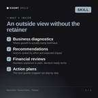 What's inside the Business Consultant, Thomas AI skill: Business diagnostics, Recommendations, Financial reviews, Action plans