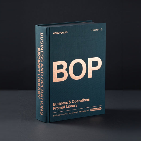 Business & Operations prompts for Claude by KissMySkills, deep teal bookcloth cover with the monogram BOP