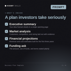 What's inside the Business Plan Template AI prompt: Executive summary, Market analysis, Financial projections, Funding ask