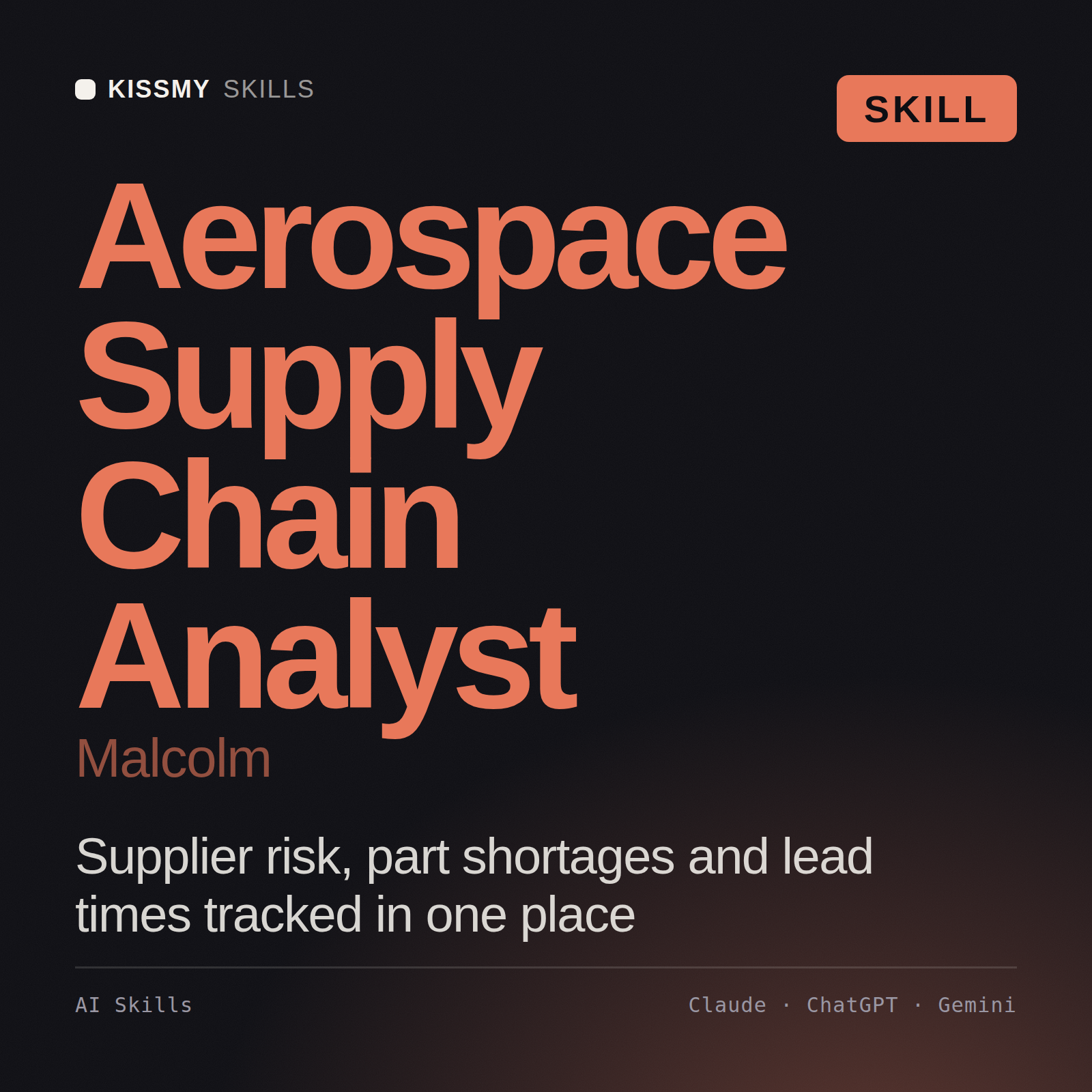 Aerospace Supply Chain Analyst, Malcolm AI skill by KissMySkills, cover