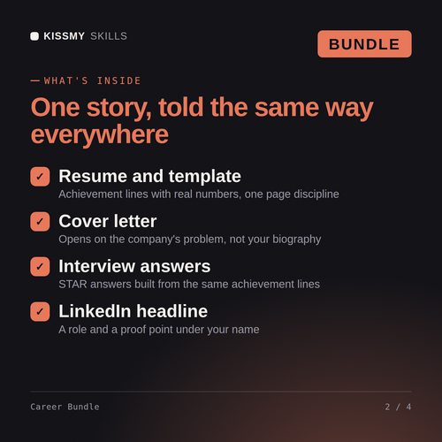 What's inside the Career Bundle AI bundle: Resume and template, Cover letter, Interview answers, LinkedIn headline