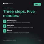 How the Cash Flow Analyst, Bruno AI skill works in three steps: download, drop it into your AI chat, done
