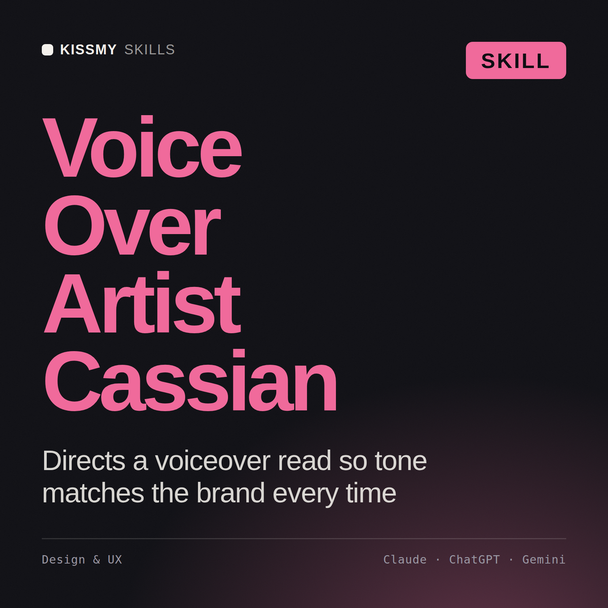 Voice Over Artist, Cassian AI skill by KissMySkills, cover