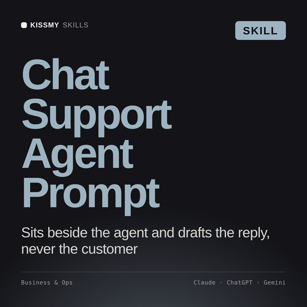 Chat Support Agent Prompt AI skill by KissMySkills, cover