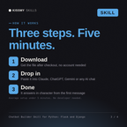 How the Chatbot Builder Skill for Python: Flask and Django AI skill works in three steps: download, drop it into your AI chat, done