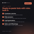 What's inside the Chatbot Starter Bundle AI bundle: Customer service, FAQ answers, Lead generation, Sales and WhatsApp