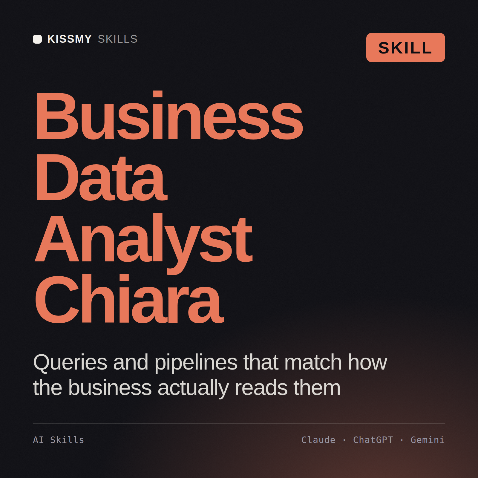 Business Data Analyst, Chiara AI skill by KissMySkills, cover