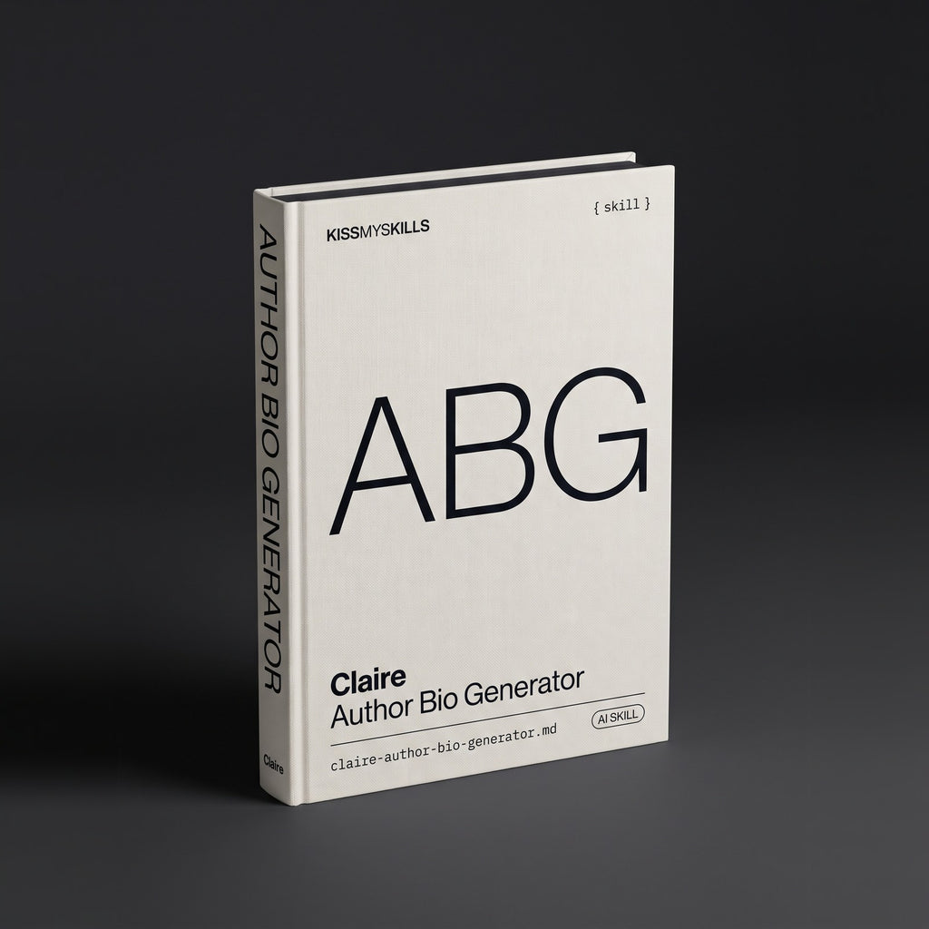 Author Bio Generator Claude skill by KissMySkills, hardcover volume cover