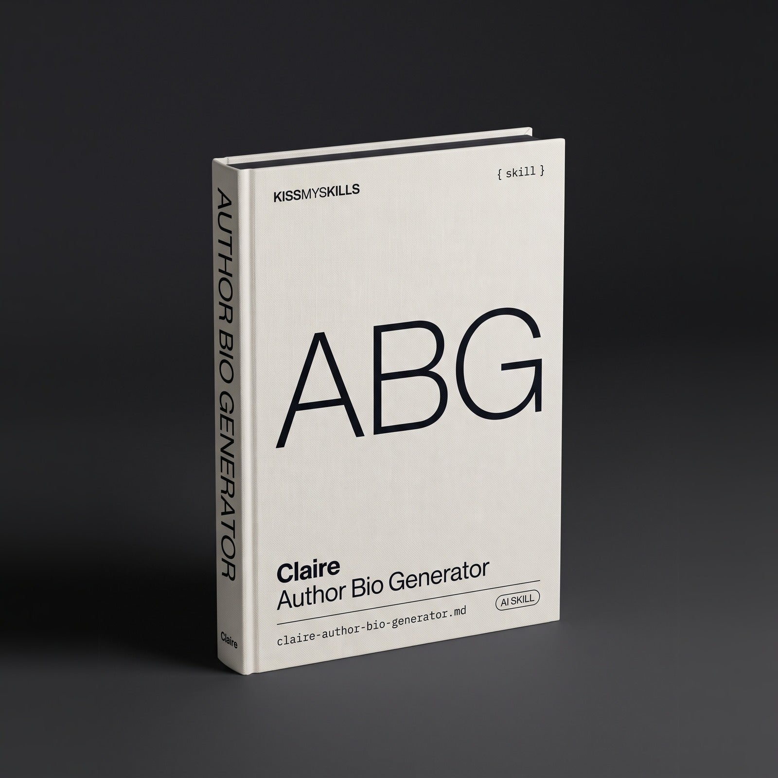 Author Bio Generator Claude skill by KissMySkills, hardcover volume cover