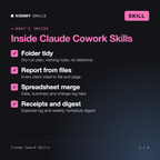 What's inside the Claude Cowork Skills - 5 File and Spreadsheet Workflows Starter Pack AI skill: Folder tidy, Report from files, Spreadsheet merge, Receipts and digest