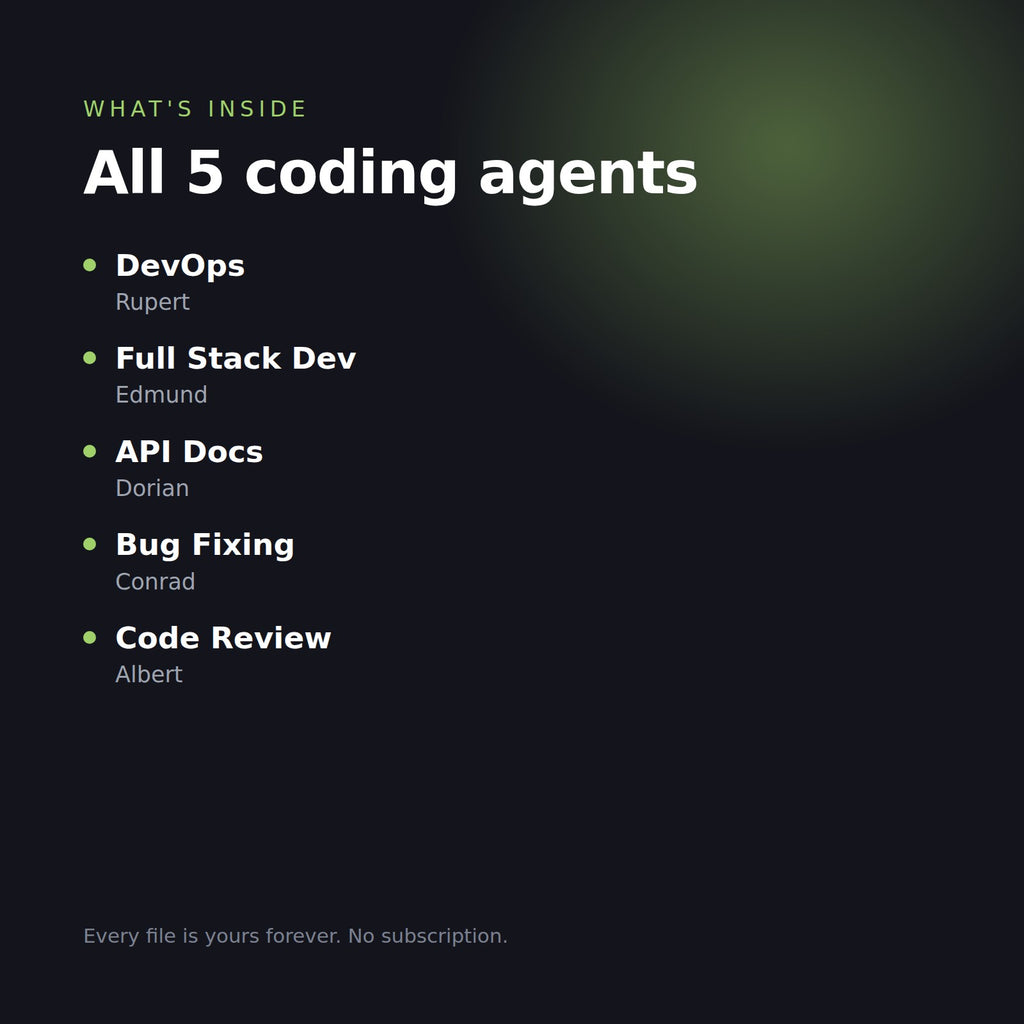 What is inside the Coding Agent Bundle: DevOps, Full Stack Dev, API Docs, Bug Fixing and Code Review