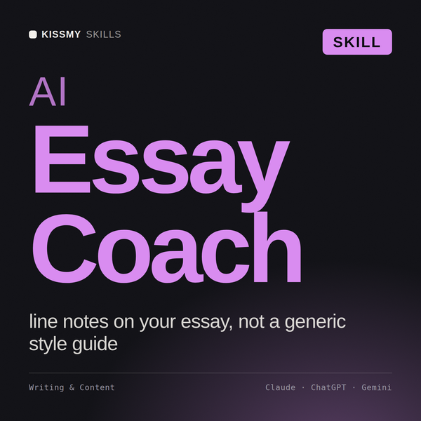 AI Essay Coach AI skill by KissMySkills, cover