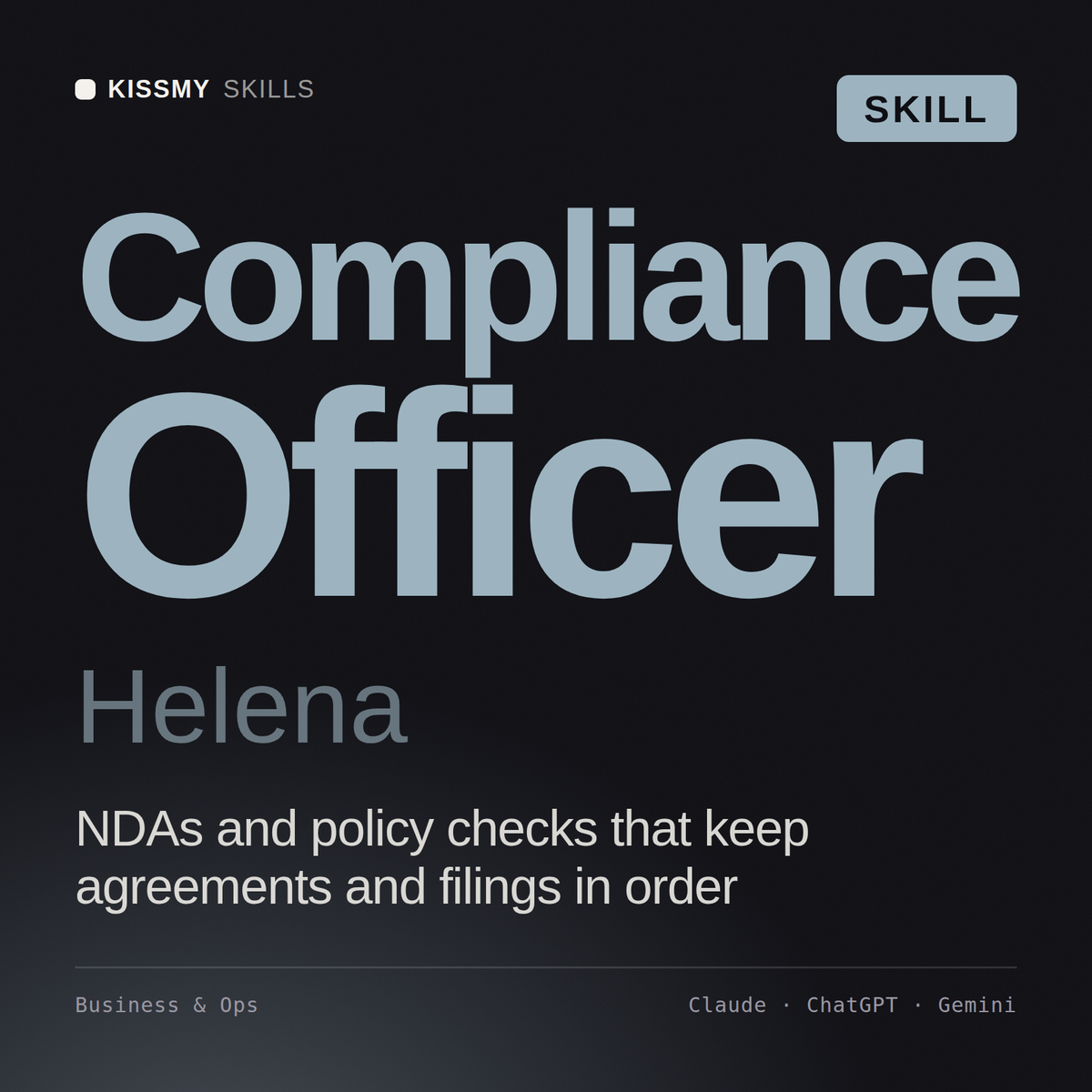 Compliance Officer, Helena AI skill by KissMySkills, cover