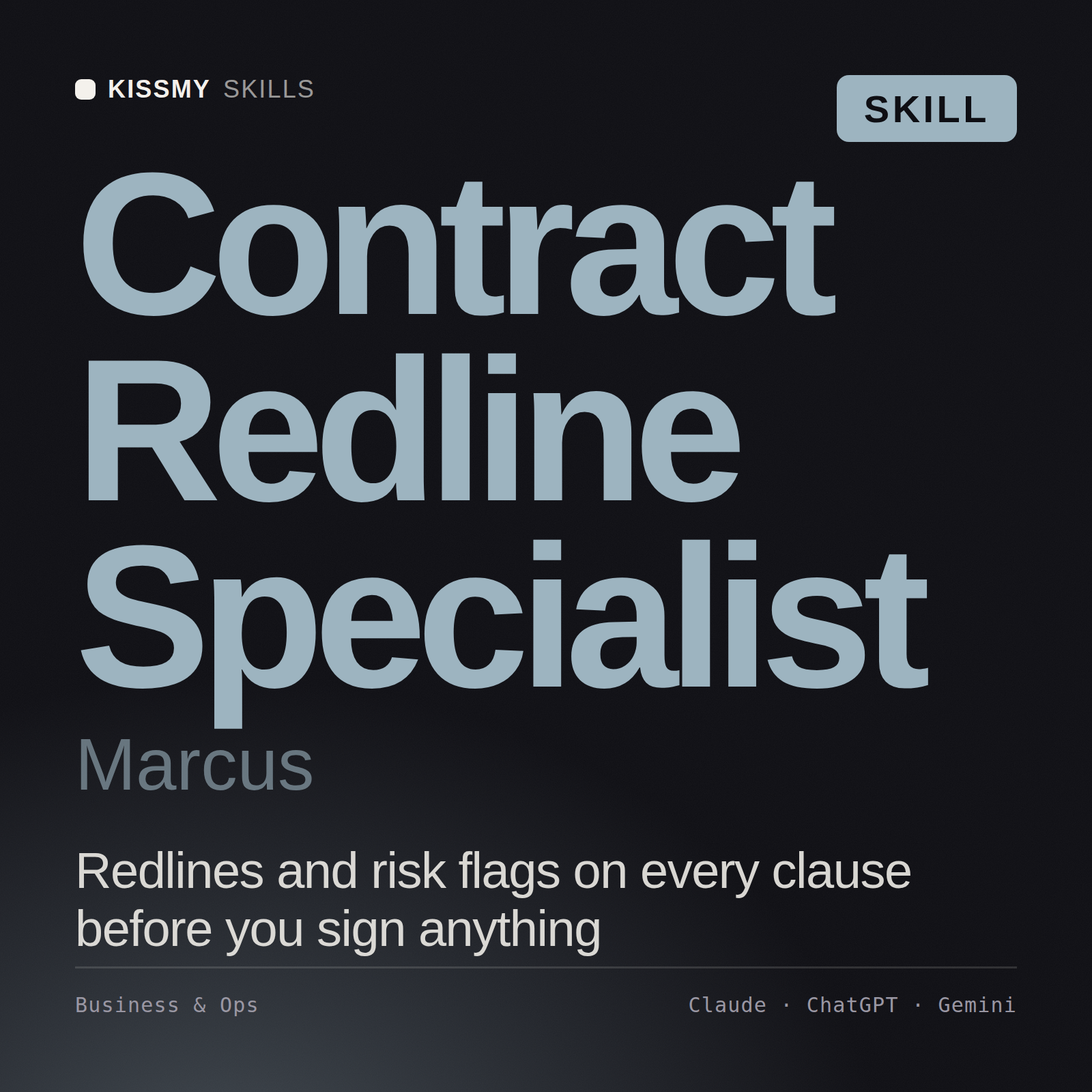 Contract Redline Specialist, Marcus AI skill by KissMySkills, cover