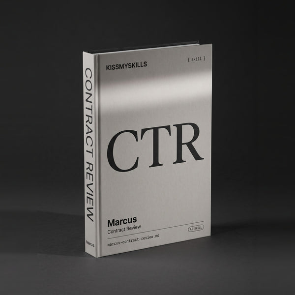Contract Review Claude skill by KissMySkills, hardcover volume cover