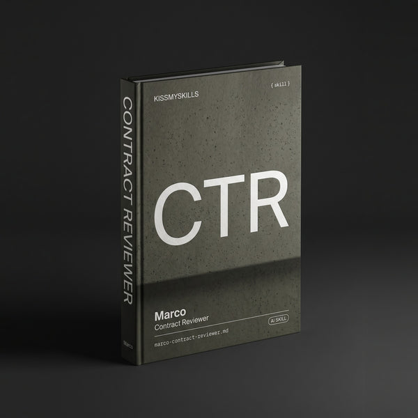 Contract Reviewer Claude skill by KissMySkills, hardcover volume cover