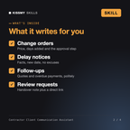 What's inside Contractor Client Communication Assistant: change orders, delay notices, follow-ups, review requests