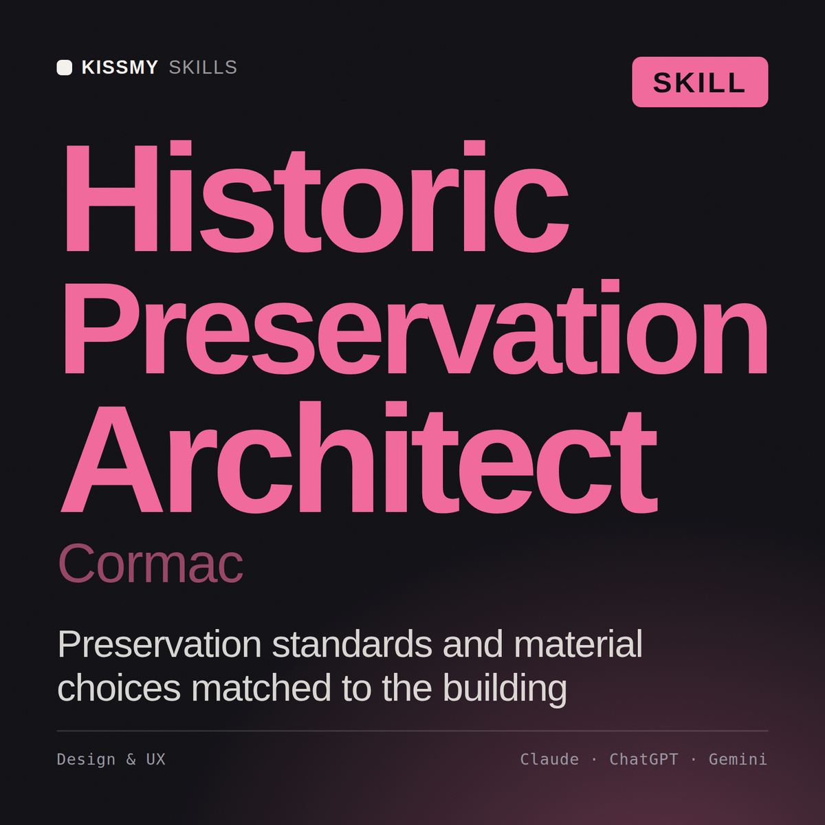 Historic Preservation Architect, Cormac AI skill by KissMySkills, cover