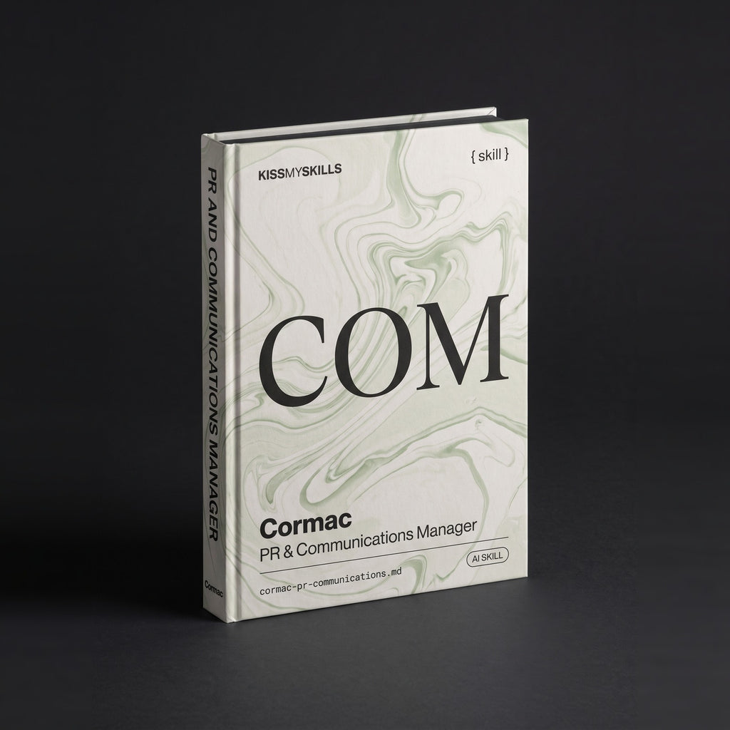 PR & Communications Manager Claude skill by KissMySkills, hardcover volume cover