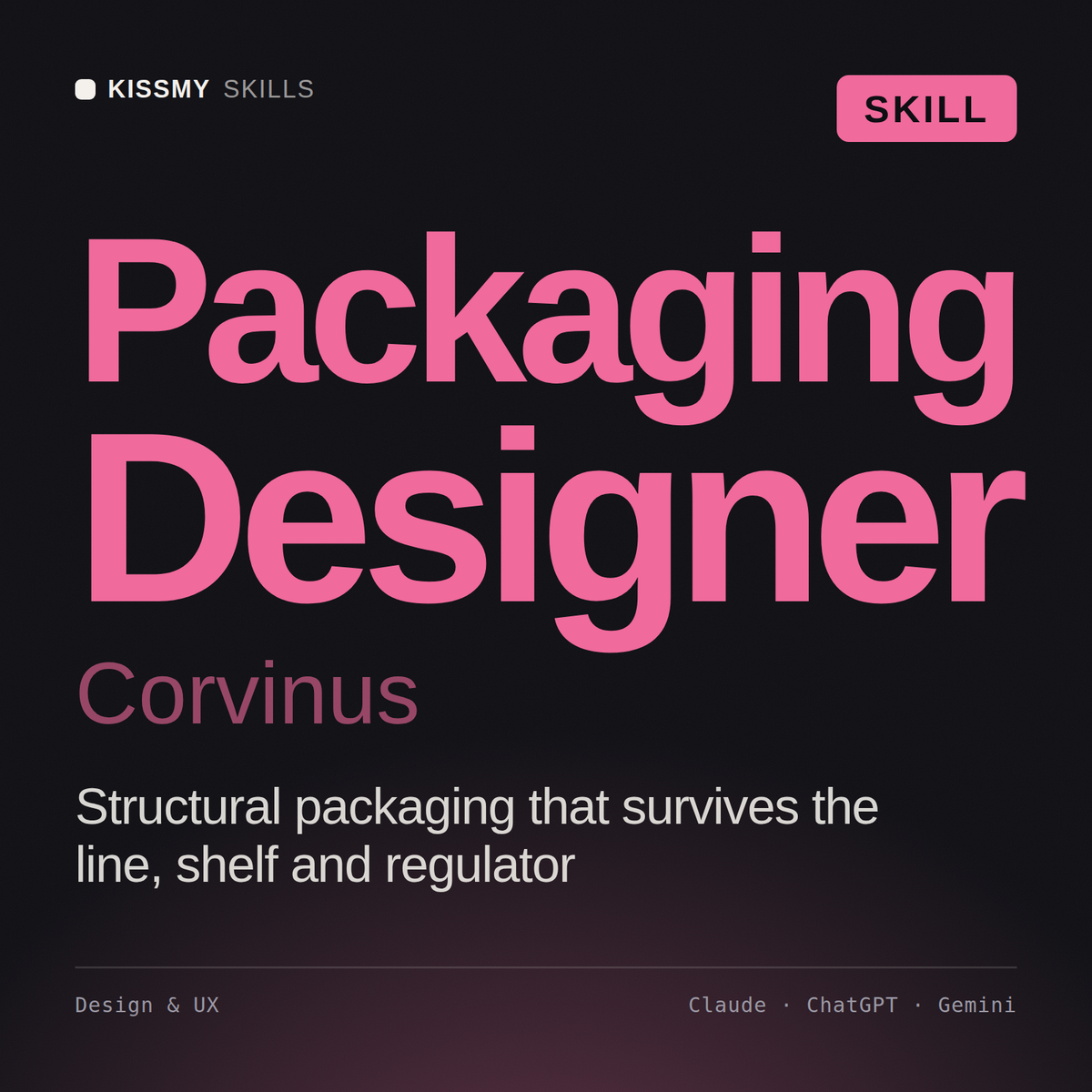 Packaging Designer, Corvinus AI skill by KissMySkills, cover