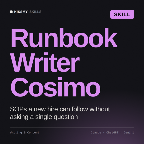 Runbook Writer, Cosimo AI skill by KissMySkills, cover