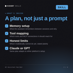 What's inside the AI Assistant Builder AI skill: Memory setup, Tool mapping, Honest limits, Claude or GPT