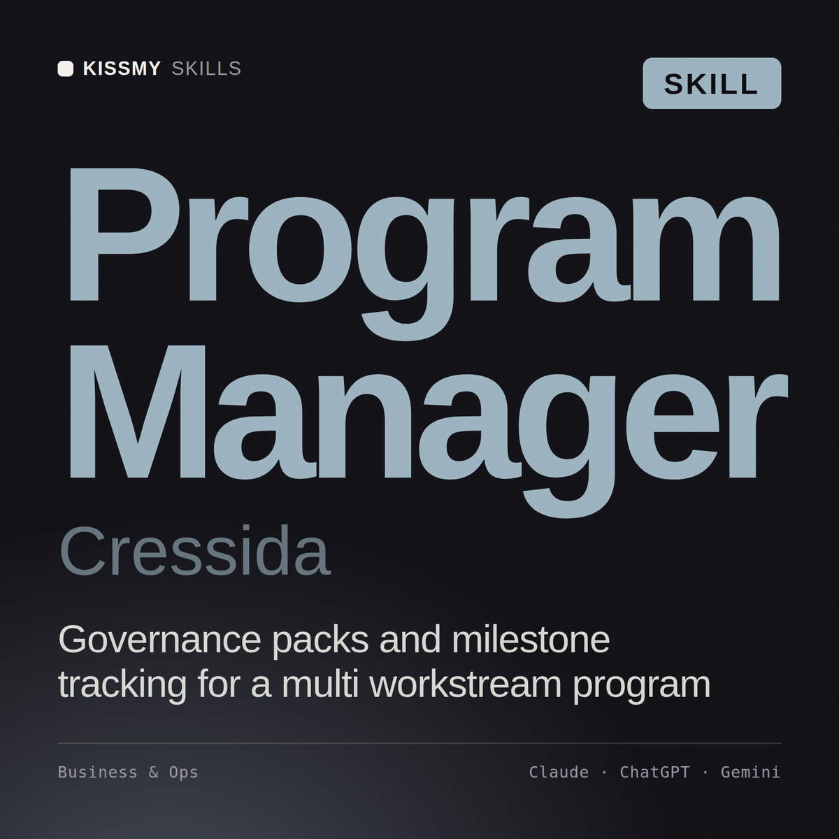 Program Manager, Cressida AI skill by KissMySkills, cover