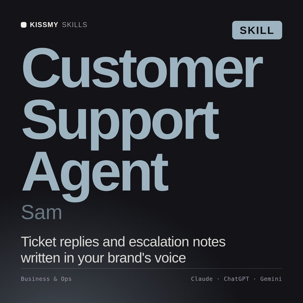 Customer Support Agent, Sam AI skill by KissMySkills, cover