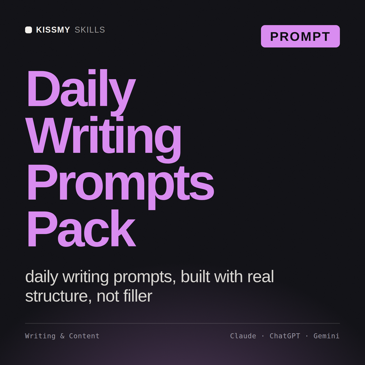 Daily Writing Prompts Pack AI prompt by KissMySkills, cover