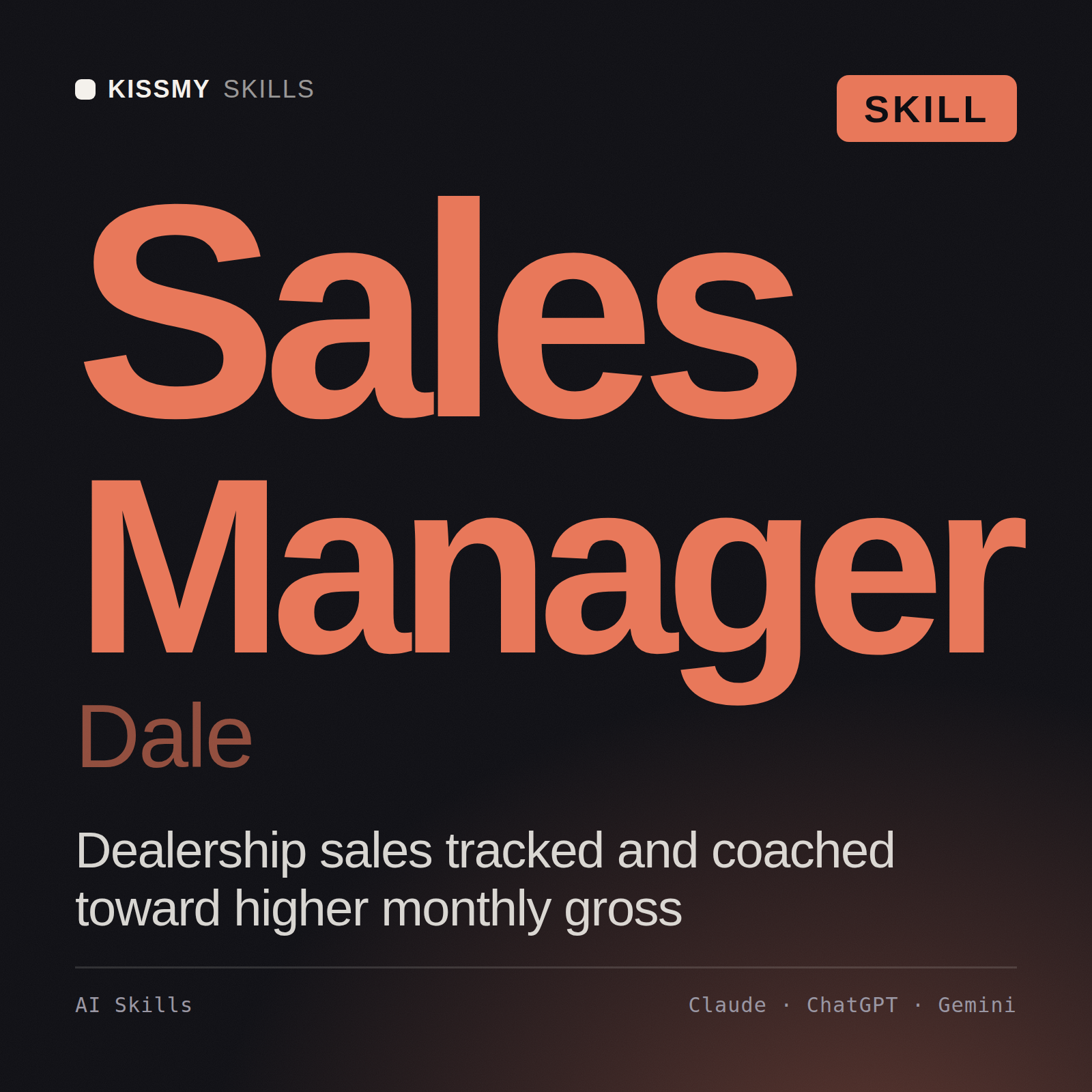 Sales Manager, Dale AI skill by KissMySkills, cover