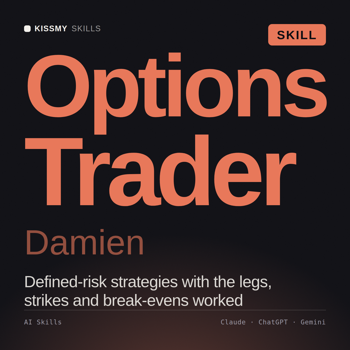 Options Trader, Damien AI skill by KissMySkills, cover