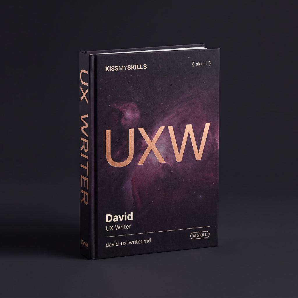 UX Writer Claude skill by KissMySkills, hardcover volume cover