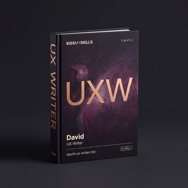 UX Writer Claude skill by KissMySkills, hardcover volume cover