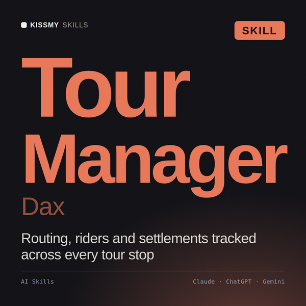 Tour Manager, Dax AI skill by KissMySkills, cover