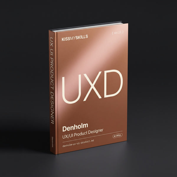 UX/UI Product Designer Claude skill by KissMySkills, hardcover volume cover