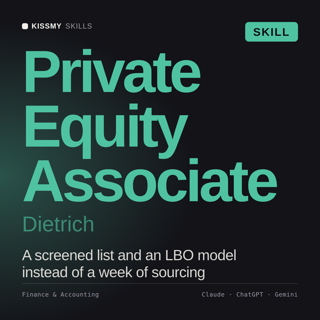 Private Equity Associate, Dietrich AI skill by KissMySkills, cover