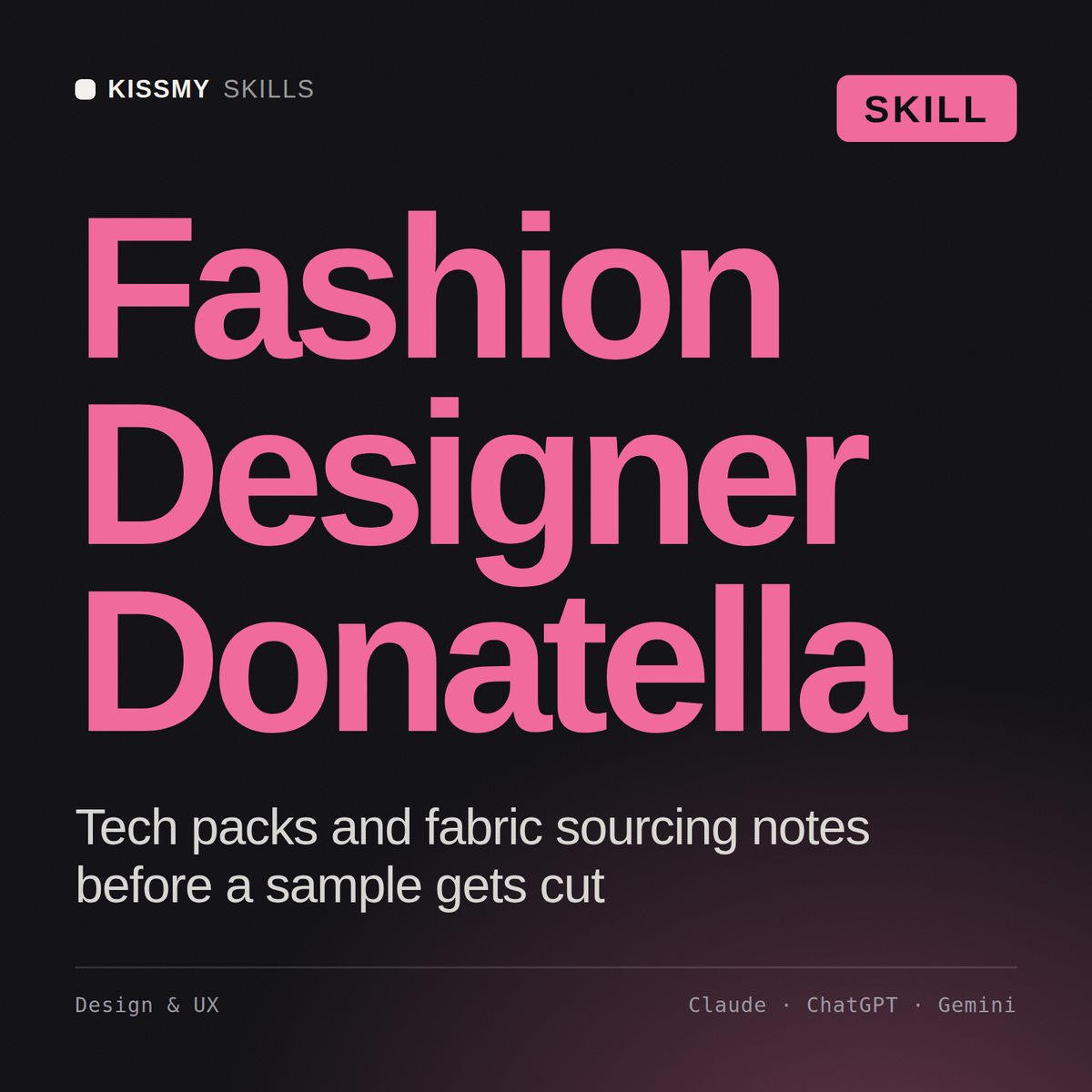 Fashion Designer, Donatella AI skill by KissMySkills, cover