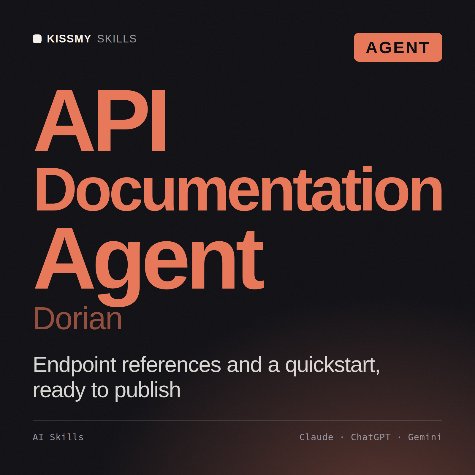 API Documentation Agent, Dorian AI agent by KissMySkills, cover